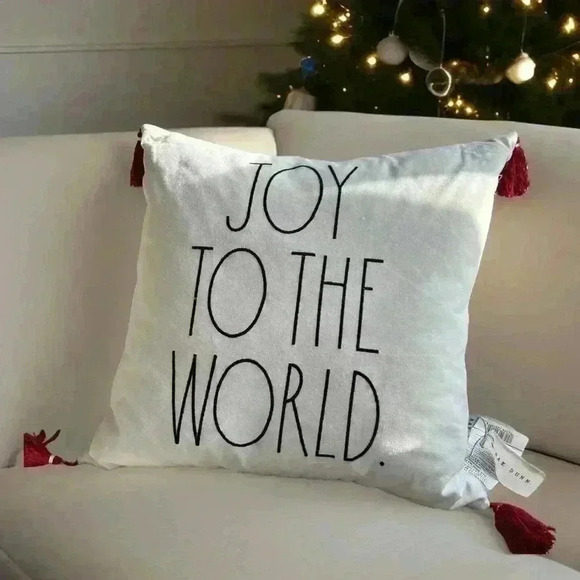 NEW Rae Dunn - Gorgeous JOY TO THE WORLD - Down Filled Accent Christmas Pillow - Picture 5 of 11